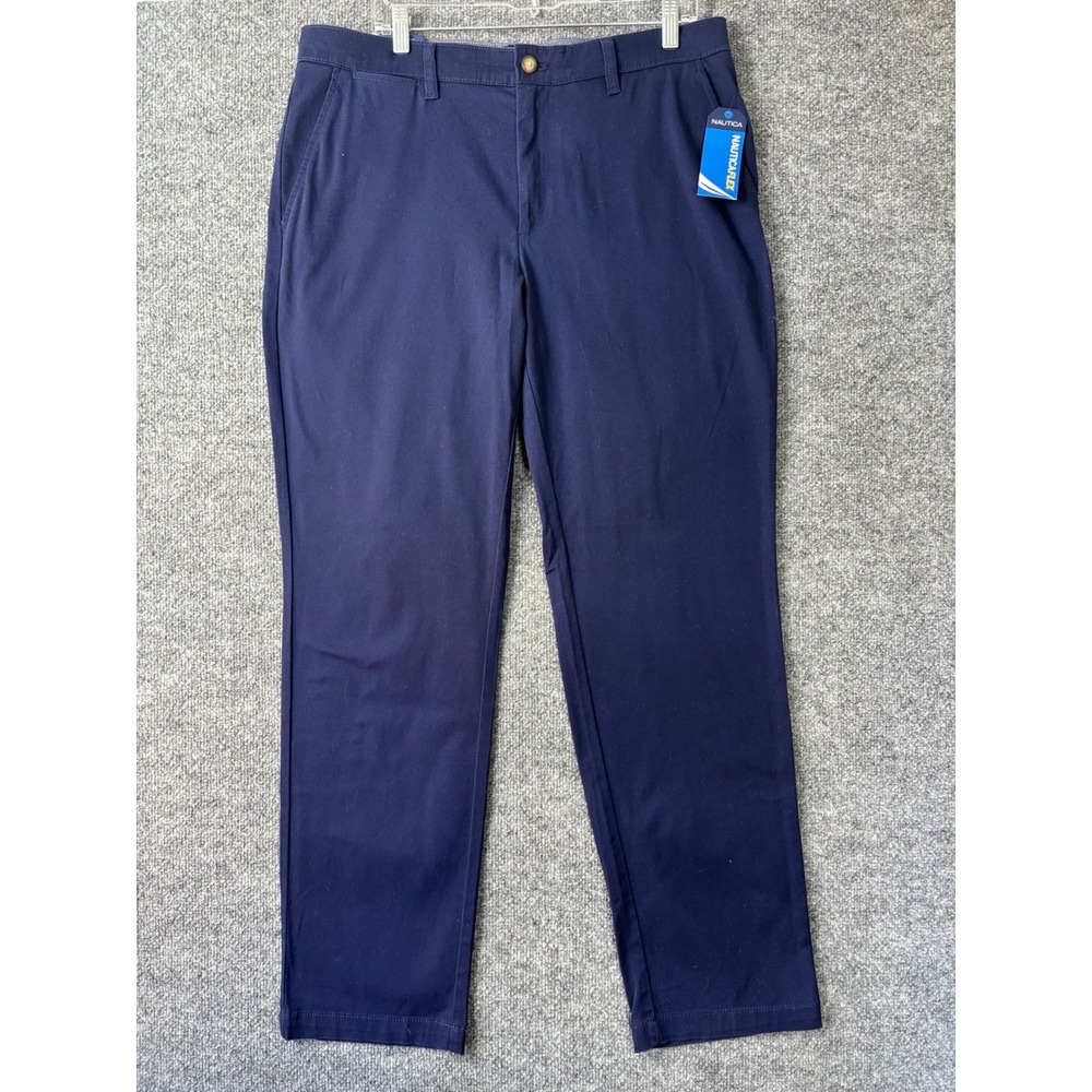 Nautica Clipper Pants Mens 34x32 Navy Blue Nautica Flex Chino Casual Preppy - Picture 1 of 8